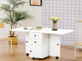 Multi-Storage Six-Person Drop Leaf Dining Table - White T3398P343519