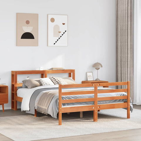 Bed Frame without Mattress Wax Brown 135x190 cm Double Solid Wood Pine 3305839
