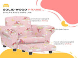 2 Piece Kids Sofa Set with Unicorn Design, Wooden Frame, for 1.5-3 Years Old, Pink T3398P347658