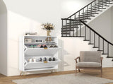 12 Shoe Storage Cabinet, with Chevron Indents and Gold Tone Accents - White T3398P330362
