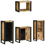 Bathroom Furniture Set 4 pcs Brown and Black Solid Mango Wood 3305664