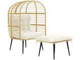 Garden Egg Chair with Footstool, Rattan Indoor Outdoor Lounge Chair and Ottoman Set with Thick T3398P552567