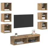 TV Cabinet with LED Strip Lights 8 pcs Artisan Oak Glass 3402939