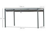 3 x 2m Retractable Roof Gazebo, Wall Mounted Pergola Canopy Garden Shelter for Sun Shade, Grey T3398P310855