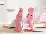 4 in 1 Kids Slide and Swing Set with Climber, Basketball Hoop, Rabbit-Themed, Pink T3398P378997