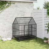 Dog Cage with Wheels Black Galvanised Steel 172208