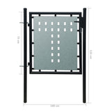 Black Single Door Fence Gate 100x75 cm 141684