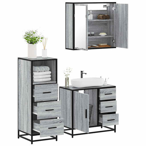 ZNTS 3 Piece Bathroom Furniture Set Grey Sonoma Engineered Wood 3301018
