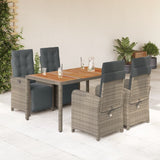 5 Piece Garden Dining Set with Cushions Grey Poly Rattan 3212482