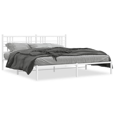 ZNTS Metal Bed Frame with Headboard White 183x213 cm 376378