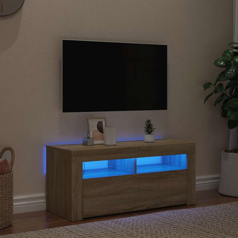 TV Cabinet with LED Lights Sonoma Oak 90x35x40 cm 804322