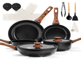 17-Piece Aluminum Cookware Set, Black Non-Stick Pots and Pans Set with Assembled Handles - 5 Pots & 41206617