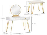 Dressing Table Set with LED Light, Round Mirror, Vanity Makeup Table with 2 Drawers and Cushioned T3398P329538