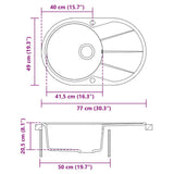 ZNTS Granite Kitchen Sink Single Basin Oval Beige 144866