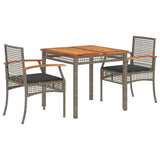 3 Piece Garden Dining Set with Cushions Grey Poly Rattan 3213569