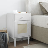 ZNTS Bedside Cabinet SENJA Rattan Look White 40x35x65 cm Solid Wood Pine 358014