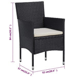 3 Piece Garden Dining Set with Cushions Black 3095890