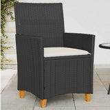 Garden Chairs with Cushions 2 pcs Black Poly Rattan&Solid Wood 368717