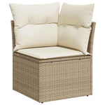 ZNTS 7 Piece Garden Sofa Set with Cushions Beige Poly Rattan Acacia 3327460