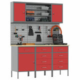 Work Cabinet with Drawer 7 pcs Red Engineered Wood and Steel 3321449