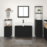 ZNTS 3 Piece Bathroom Furniture Set - Black Oak Engineered Wood 3328379