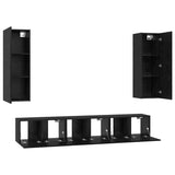 TV Cabinet Set Wall-mounted 5 pcs Black Oak Engineered Wood 3393451