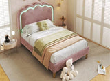 Upholstered Bed, 3ft 90x190cm Single Bed with LED, Bed Frame with Wooden Slats and Adjustable Height N601P288476R