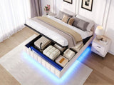4ft6 Double Floating Bed Frame with Hydraulic Under-bed Storage & Smart RGB LED Lights, No Headboard N652P422490W