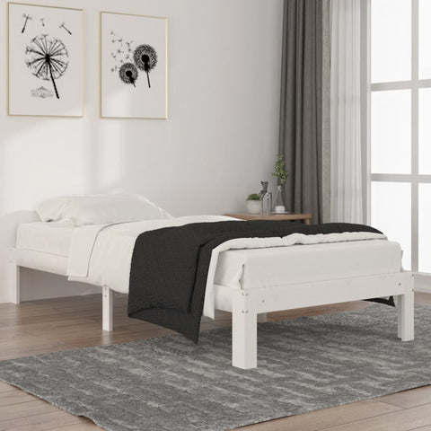 Bed Frame without Mattress White Solid Wood Pine 90x200cm 810351