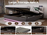 4ft6 Double Hydraulic Storage Bed, No Headboard Linen Bed Frame with APP Control LED Lights, Side N652P386117G