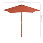 ZNTS Garden Parasol with Wooden Pole 270 cm Terracotta 44518