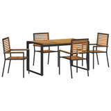 Garden Dining Set 5 pcs Black and Wood Poly Rattan 3365472