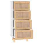 ZNTS Sideboard White 40x30x90 cm Solid Wood Pine and Natural Rattan 345642