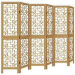 Room Divider 6 Panels Brown Solid Wood Paulownia 358873