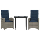 3 Piece Garden Dining Set with Cushions Grey Poly Rattan 3212430