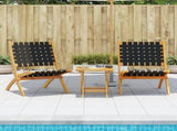 Folding Chairs 2 pcs with Table Black Solid Wood 3214219