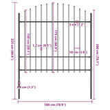 Garden Fence with Spear Top Steel 181x175 cm Black 144944
