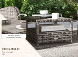 2 Seater Patio Rattan Chaise Lounge Sofa Set with Fabric Cushion, Grey and Brown T3398P325090