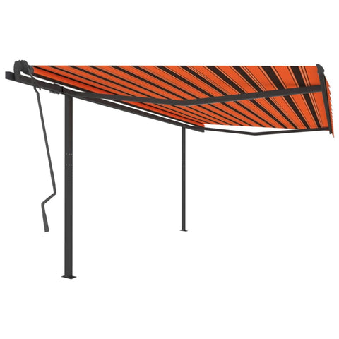 ZNTS Manual Retractable Awning with Posts 4x3.5 m Orange and Brown 3070220
