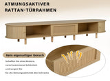 TV Stand with 1 Rattan Drawer and 2 Sliding Doors,Oval TV Cabinet Storage Sideboard with Rounded N605P339346E