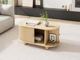 Oval Coffee Table 2 Sliding Doors, Rounded Corners,Hidden Compartment Center Table, Sofa table N605P339347E