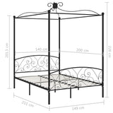 Canopy Bed Frame without Mattress Black Metal 140x200 cm 284477