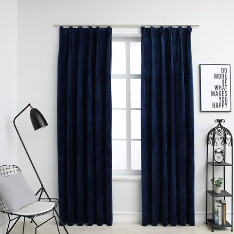 ZNTS Blackout Curtains 2 pcs with Hooks Velvet Dark Blue 140x225 cm 134533
