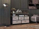 Rustic Chest of Five Fabric Drawers - Grey Wood Effect T3398P330539