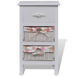 Cabinet with 1 Drawer and 2 Baskets White Paulownia Wood 241542