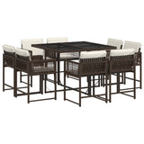 9 Piece Garden Dining Set with Cushions Brown Poly Rattan 3211557