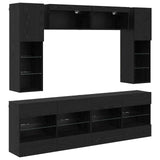 TV Wall Cabinet Set with LED 6 pcs Black Oak Engineered Wood 3402997