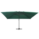 Cantilever Garden Parasol with LED Lights and Aluminium Pole 400x300 cm Green 47005