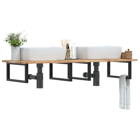 Basin Shelf Wall Mounted Steel and Solid Wood Acacia 3302793
