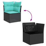 7 Piece Garden Sofa Set with Cushions Grey Poly Rattan Acacia 3327897